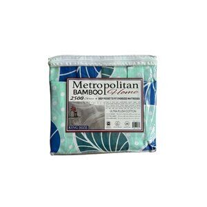 METROPOLITAN 2500 Series King Palm Leaf Print Tropical Size Sheet Set w/ Pillowc